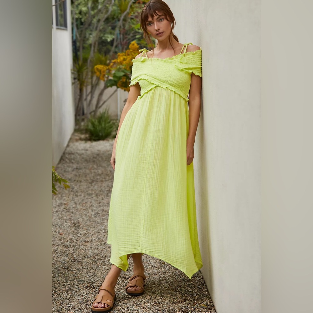 Anthropologie Smocked Gauze Criss-cross Maxi Dress XS